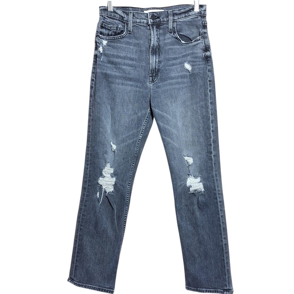 Mother Superior High Waisted Rider ankle straight leg jeans grey distressed 29